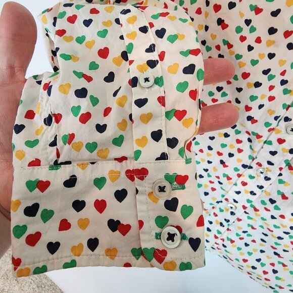 Talbots Multi Color Heart Print Collared Button Front Shirt Preppy Valentine's - Picture 5 of 11